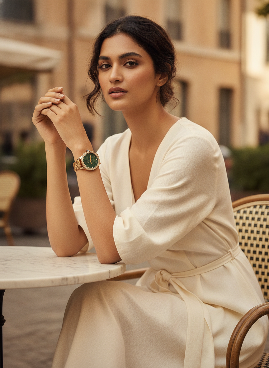 The Emerald Luxe Watch - Antique Gold