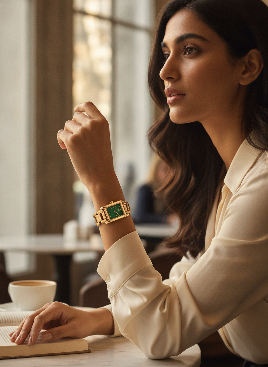 The Emerald Rectangle Watch - Royal Gold
