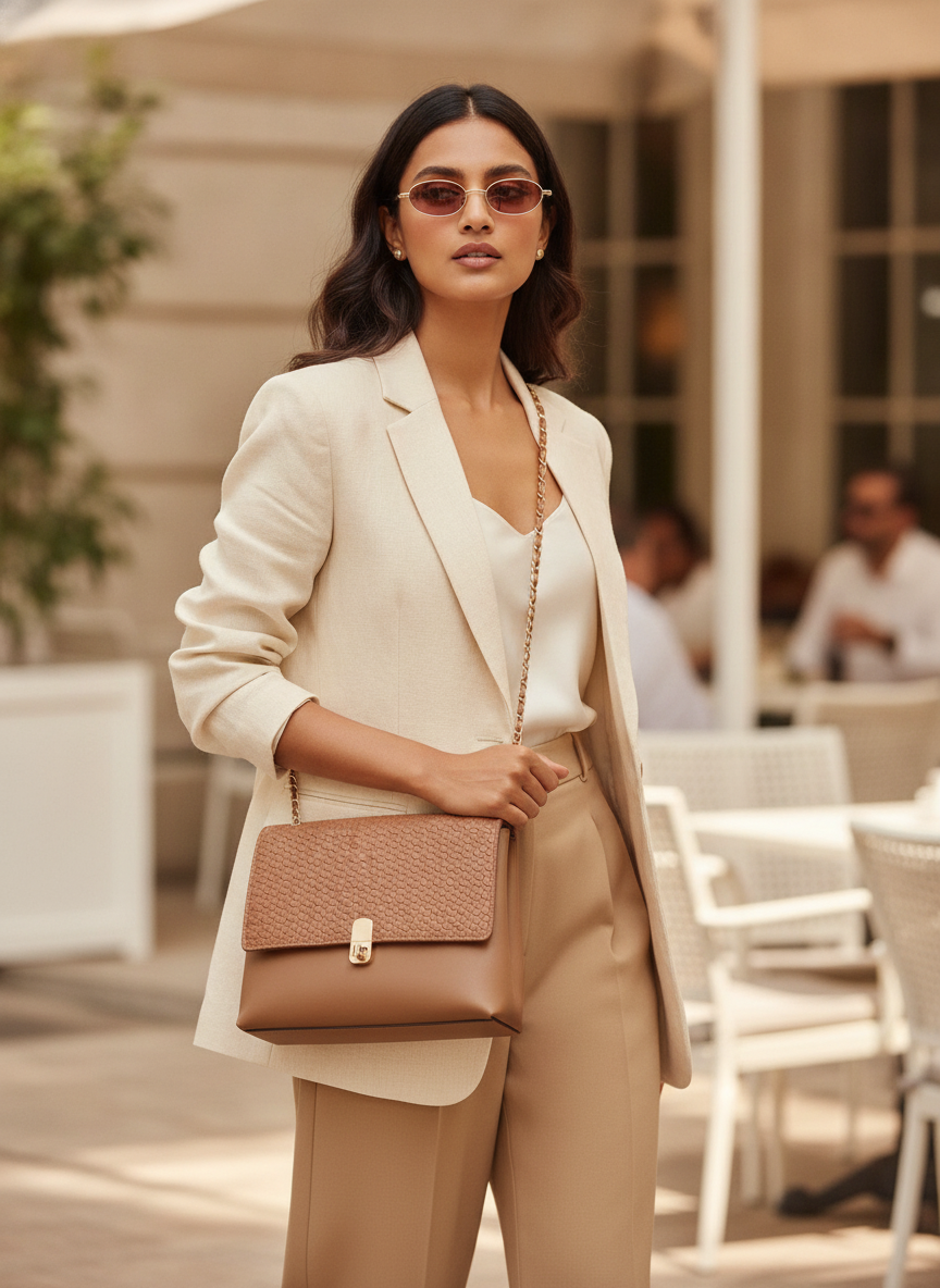 The Minimal Flap Hand Bag-Tan Beige
