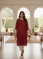 Maroon Ethnic Print Regular Fit Kurti