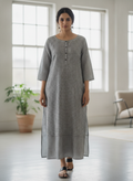 Women's Grey & Black Checkered Printed Relaxed Fit Kurti
