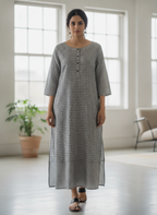 Women's Grey & Black Checkered Printed Relaxed Fit Kurti
