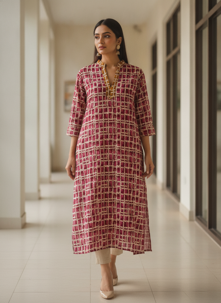 Maroon Abstract Print Cotton Kurti for Women