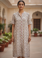 Off White Geometric Print Casual Kurti