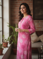 Women's Pink Ethnic Print Viscose Kurti
