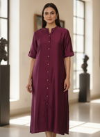 Women's Wine Solid Straight Kurti