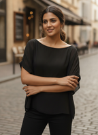 Women's Black Solid Relaxed Fit Top