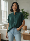 Women's Dark Green Solid Relaxed Fit Top