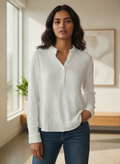 Women's White Textured Solid Long Sleeve Top