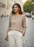 Tan Polka Dot Relaxed Fit Top