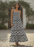 Women's Multi Printed Strapless Flared Maxi Dress
