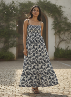 Women's Multi Printed Strapless Flared Maxi Dress