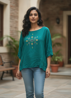 Green Ethnic Print Regular Fit Top