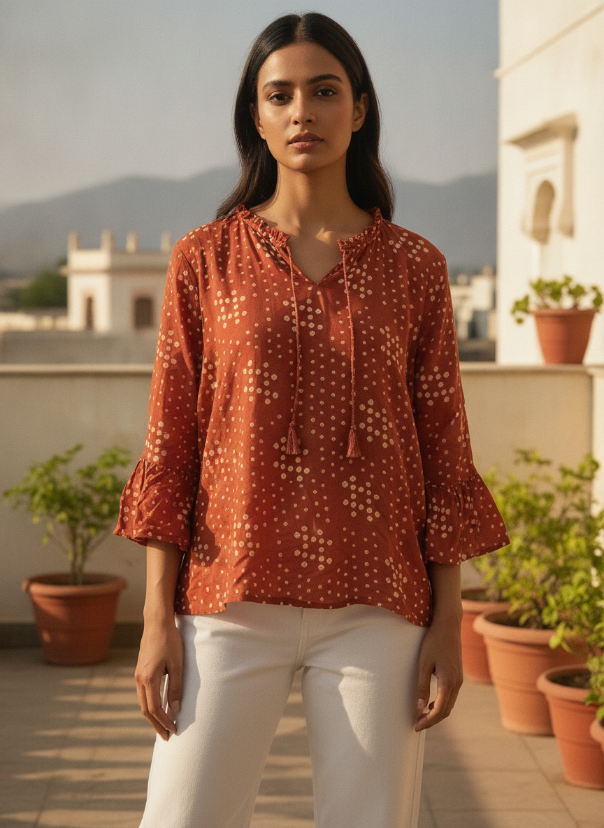 Women's Rust Tie-Dye Relaxed Fit Top