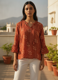 Women's Rust Tie-Dye Relaxed Fit Top