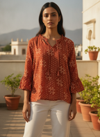 Women's Rust Tie-Dye Relaxed Fit Top