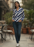 Multi-Colored Striped V-Neck Casual Top