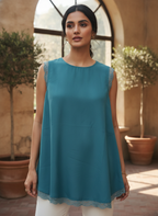 Women's Teal Sleeveless Top with Lace Trim
