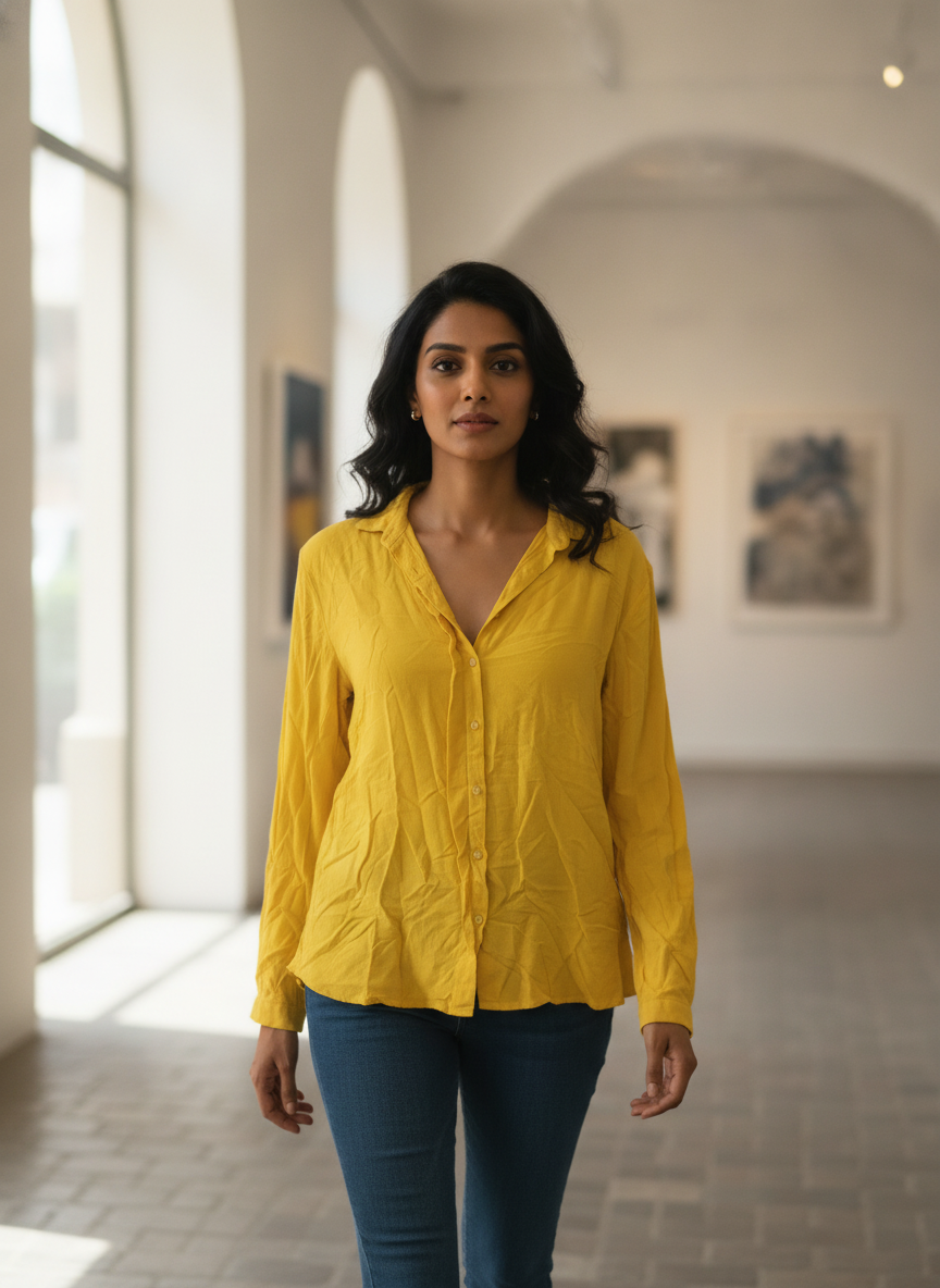 Yellow Solid Casual Full-Sleeve Shirt