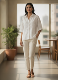 White Polka Dot Regular Fit Casual Shirt