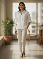 White Polka Dot Regular Fit Casual Shirt
