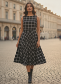 Black and White Checkered Flared Dress