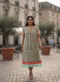 Sea Green Floral Printed Straight Fit Dress