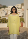 Women's Yellow Self Design Casual Tunic Top