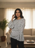 Women's White Polka Dot Full Sleeve Top