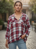 Red & White Plaid Relaxed Fit Casual Shirt