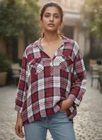 Red & White Plaid Relaxed Fit Casual Shirt