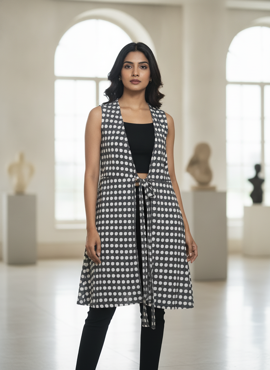 Women's Black Polka Dot Open Front Shrug
