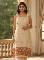 Cream Ethnic Print Casual Kurti