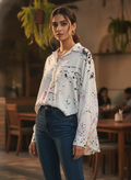 White Abstract Print Relaxed Fit Top