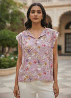 Light Purple Floral Printed Relaxed Fit Top