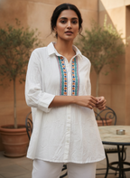 Women's White Embellished Casual Shirt
