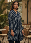 Women's Dark Blue Floral Printed Relaxed Fit Tunic Top