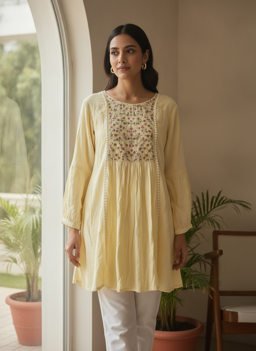 Lemon Embellished Floral Relaxed Fit Kurti
