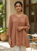 Women's Rust Relaxed Fit V-Neck Tunic Top