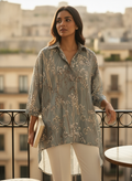 Grey Botanical Print Oversized Casual Shirt