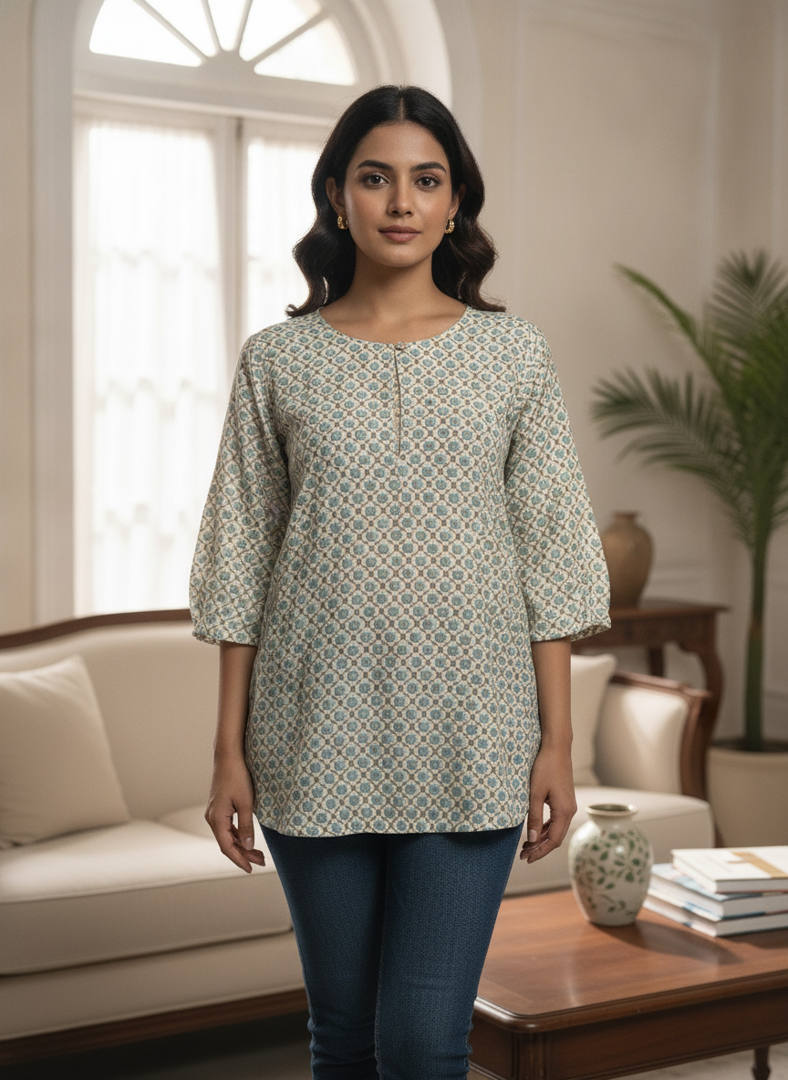 Cream Printed Kurti
