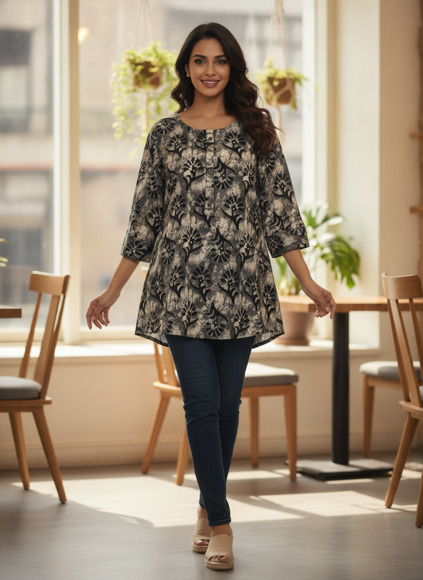 Multi-Color Abstract Print Relaxed Fit Tunic Top
