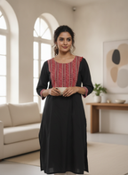 Black Ethnic Print Cotton Kurti