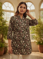 Women's Dark Green Floral Printed Tunic Top