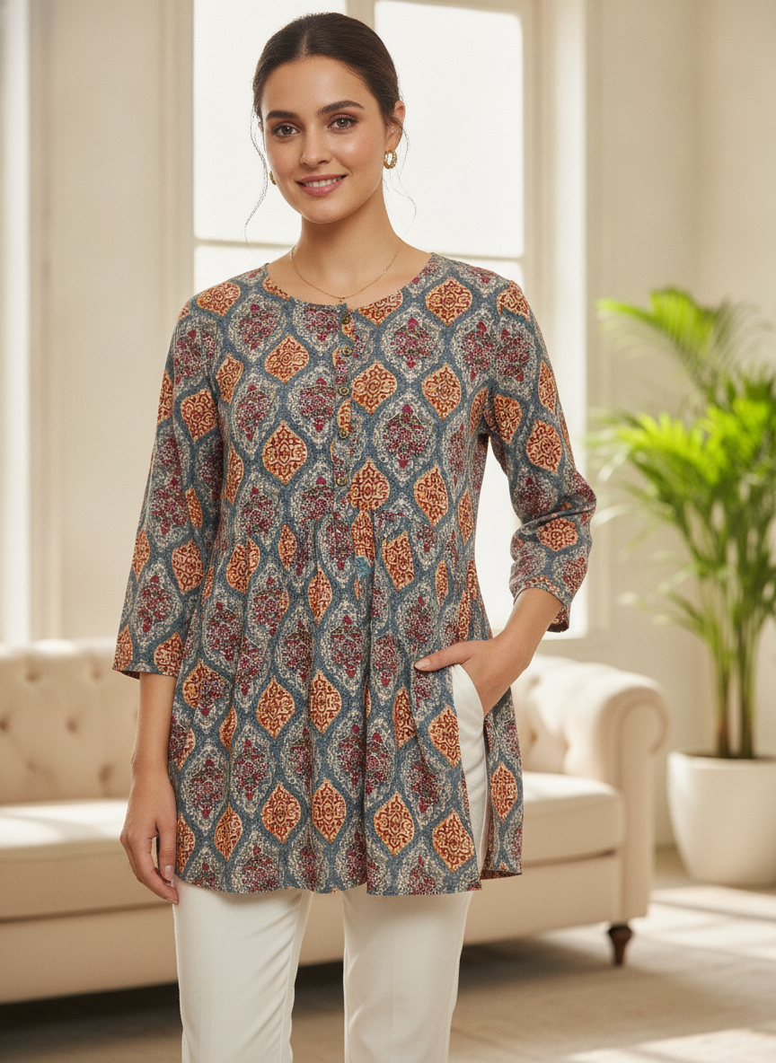 Women's Multi-Color Ethnic Print Tunic Top
