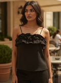 Women's Black Ruffled Cami Top