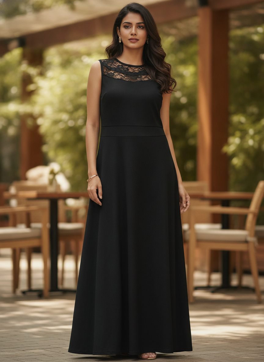 Women's Black Sleeveless Embellished Maxi Dress