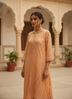 Orange and White Striped Rayon Kurti