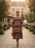 Women's Navy Ethnic Print Relaxed Fit Maxi Dress