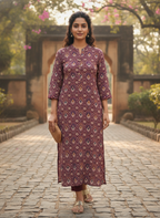 Women's Wine Ethnic Print Rayon Kurti
